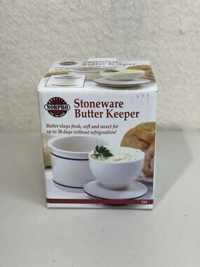 NORPRO Stoneware Butter Keeper White Ceramic Crock and Cover 4" #284